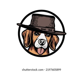 Smile dog wearing hat illustration sign symbol icon logo vector