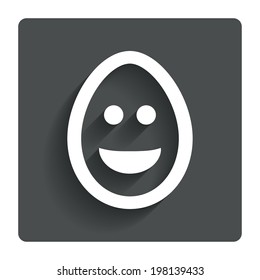 Smile Easter egg face sign icon. Happy smiley chat symbol. Gray flat button with shadow. Modern UI website navigation. Vector