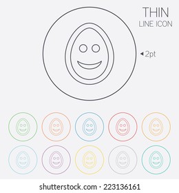 Smile Easter egg face sign icon. Happy smiley chat symbol. Thin line circle web icons with outline. Vector