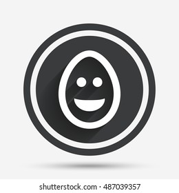 Smile Easter egg face sign icon. Happy smiley chat symbol. Circle flat button with shadow and border. Vector
