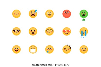 Smile Emogi Collection Set Yellow Face Isolated On White