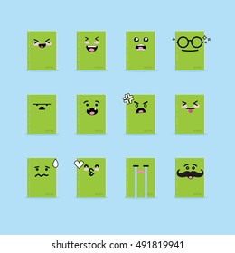 Smile emoji emoticon face in book with a lot of variation