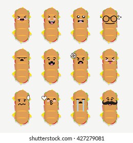 Smile emoji emoticon face in bread with a lot of variation
