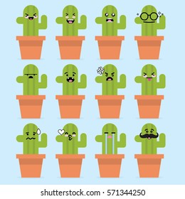 Smile emoji emoticon face in cactus with a lot of variation