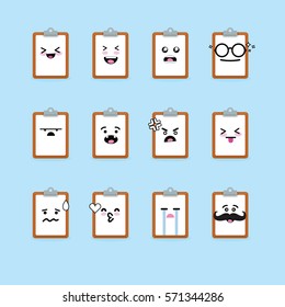 Smile emoji emoticon face in clipboard with a lot of variation