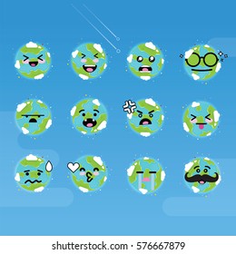 Smile emoji emoticon face in earth with a lot of variation