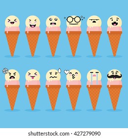 Smile emoji emoticon face in ice cream with a lot of variation