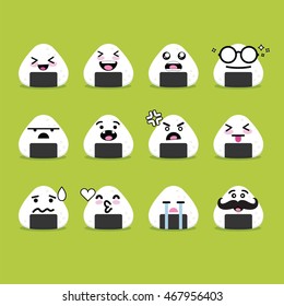 Smile emoji emoticon face in onigiri with a lot of variation