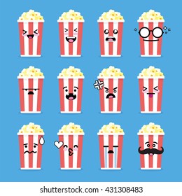 Smile emoji emoticon face in popcorn with a lot of variation