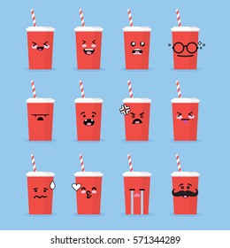 Smile emoji emoticon face in soda glass with a lot of variation