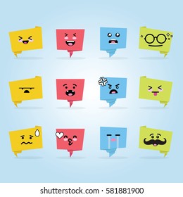 Smile emoji emoticon face in speech bubble with a lot of variation