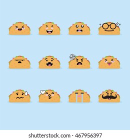 Smile emoji emoticon face in taco with a lot of variation