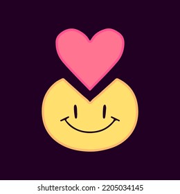 Smile emoji face and love symbol cartoon, illustration for t-shirt, sticker, or apparel merchandise. With modern pop style.