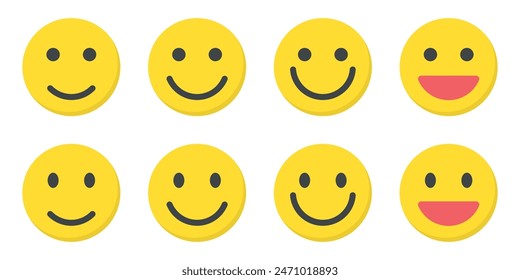 Smile emoji icon collection in flat style. Happy facial emoticon concept