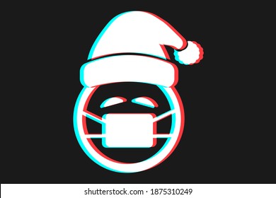 Smile or Emoji icon illustration in blue and red colors for Merry Christmas