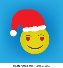 Smile emoji with Santa cap, clipart vector illustration