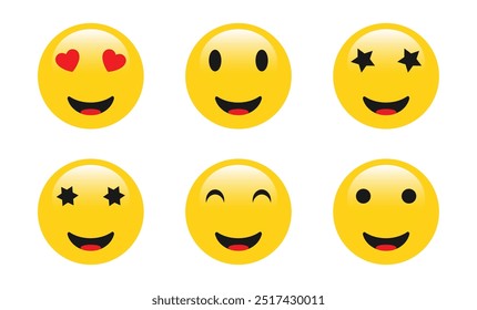 sorriso emoji, sorrir, rir ícone emoji definido em estilo genérico, risonho rosto emoticon conceito, emoji rosto sorridente, sentir emoji feliz, emoticon no amor, sorriso brilhante