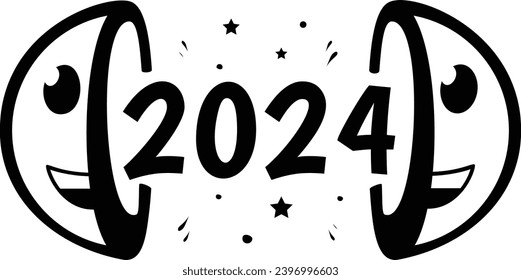 smile emoji splashing 2024 concept, Twenty Twenty four vector icon design, Happy New Year 2024 Symbol, HNY Wishes Sign, New Years Eve celebration Element stock illustration