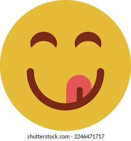 Smile emoji with tongue lick mouth. Delicious tasty food symbol for social network icon vector