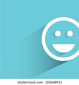 smile emoticon, blue background, flat and shadow theme