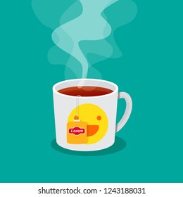 Smile emoticon cup of tea vector flat design.