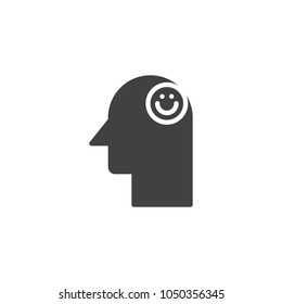 Smile emoticon in human head vector icon. filled flat sign for mobile concept and web design. Good mood simple solid icon. Symbol, logo illustration. Pixel perfect vector graphics