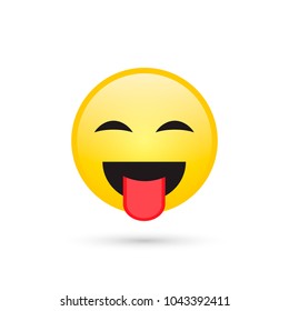 Smile Emoticon isolated on white background, smiling face with stuck-out tongue, vector illustration.