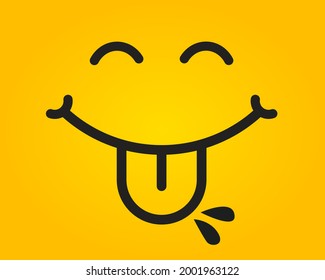 smile emoticon with tongue lick mouth lips on yellow background. Vector illustration