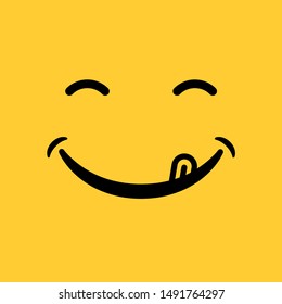 smile emoticon with tongue on yellow background