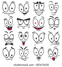 Smile emoticons and emoji faces expressions. Vector cartoon comic sketch icons set