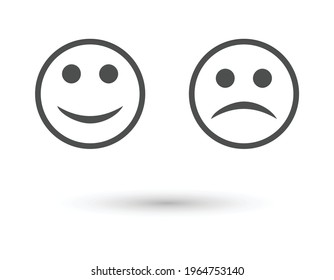 smile emoticons isolated on white background. Line icons emoticons. Happy and unhappy smileys. Emoji set. Green and red color. Vector illustration