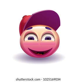 Smile emotion smile in cap, vector, illustration, isolated