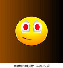 Smile emotion with red eyes on an orange background. Vector illustration