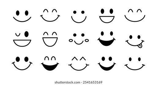 Plantilla de emoción sonriente. Iconos felices sonrientes. Conjunto de diseño de Vector Abstractas divertido. . Ilustración vectorial