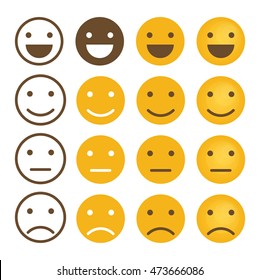 Smile emotions icons vector, simple flat round faces signs in different styles.