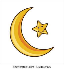 Smile Expression of Eid Mubarak / Ramadan Golden Moon Star Vector Design