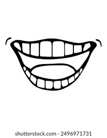 Smile expression, mouth eyes, tasty emoji, vector cartoon line style, toothless, Colourfull tooth, loose teeth.