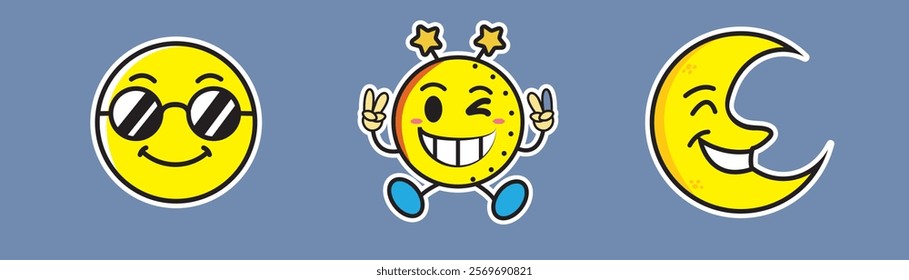 smile expression sticker vector icon, with three variations of yellow style. You can use it in various needs