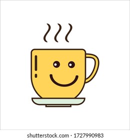 Smile Expression of Yellow Coffee Cup Vector Design