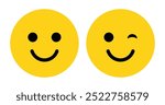 Smile or eye blink face emoji set in yellow and black color. Winking Face. Eye winking emoji, funny yellow emoticon with smile. Smile icon vector.