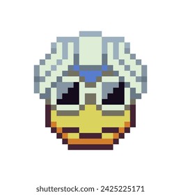 Smile in eyeglasses icon, grandma yellow face, cartoon character. Pixel art style. 8-bit style. Isolated abstract vector illustration. 