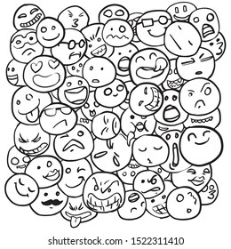 Smile Face black white Pattern doodle Vector Background