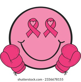 Smile Face Breast Cancer Awareness Boxing Gloves pink ribbon