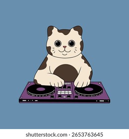 sorriso face gato dj cor doodle vetor ilustração