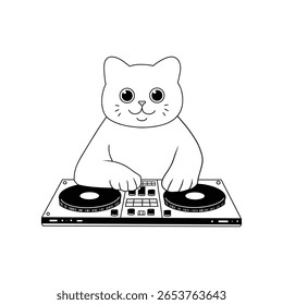 sorriso rosto gato dj lineart doodle vetor ilustração