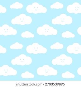 Lächeln Gesicht Wolken auf hellblauem Himmel Hintergrund nahtlose Muster Tapete