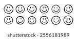 Smile face Doodle sketch style icon set. Smiling face hand drawn, happy emotion concept. Vector illustration
