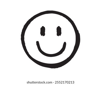 Ícone de estilo de esboço Doodle da face do sorriso. Rosto sorridente desenhado à mão, conceito de emoção feliz. Ilustração vetorial