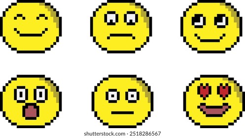 Sorriso, rosto, emoji, abstrato, bit, 8 bit, ilustração vetorial, 10EPS, pixel pack