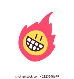 Smile face emoji and fire, illustration for t-shirt, sticker, or apparel merchandise. With doodle, soft pop, and cartoon style.